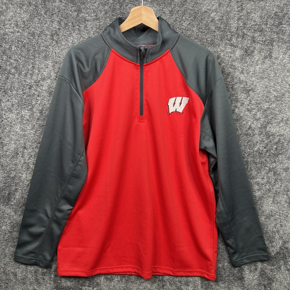 Wisconsin Badgers UW-Madison 1/4 Zip Pullover Red Gray Men's Size Large Preppy